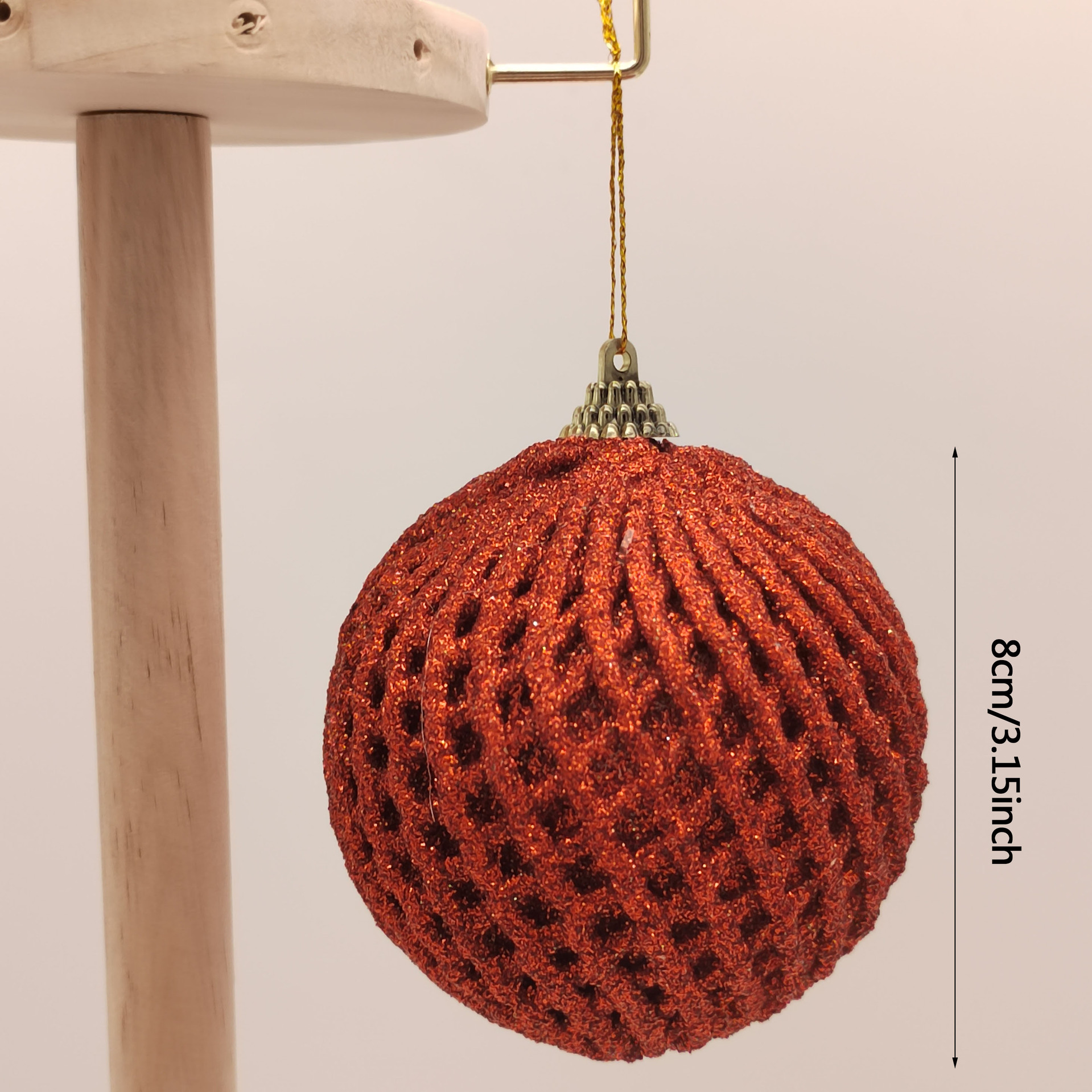 Nuevo conjunto de bola de espuma de 8cm 6 piezas red y blanco espuma polvo brillante decoración de bola de Navidad colgante de árbol de Navidad