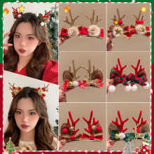 圣诞发饰头饰圣诞发夹可爱卡通蝴蝶结雪花发夹鹿角发卡小饰品礼物