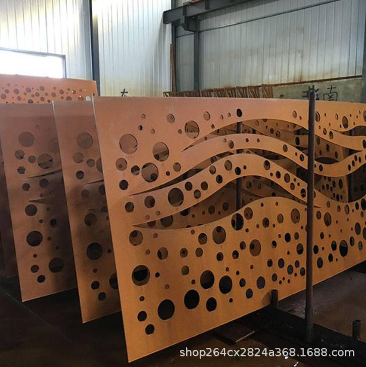 耐候钢幕墙庭院锈蚀镂空雕刻户外红锈钢景观墙做锈景墙雕塑加工