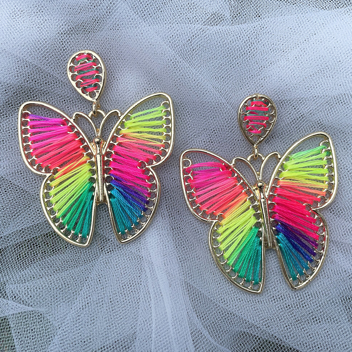 Bohemio Mariposa Tela Metal Empalme Pendientes display picture 2