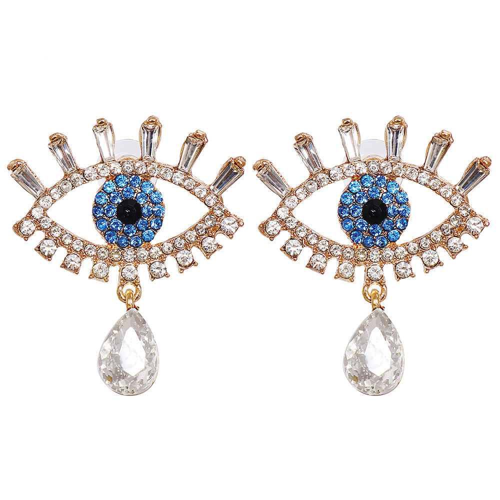 Fashion Color Alloy Inlaid Drop Diamond Eye Stud Earrings
