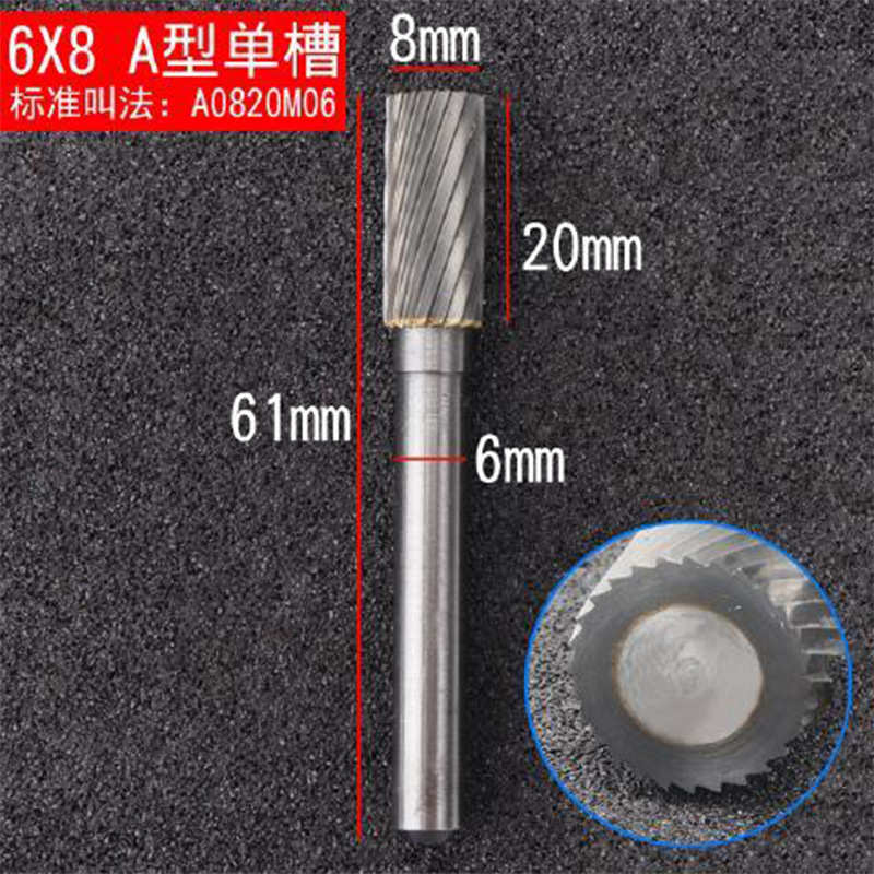 Cilíndrico de acero de tungsteno cabeza de molienda de aleación dura archivo rotativo de metal de molienda de soldadura ranurada cicatriz pulido fresa 6mm mango