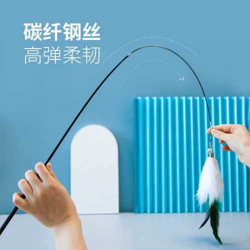 Manufacturer wholesale three-section extendable cat fishing rod with long fox fur, anti-scratch cat interactive toy