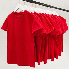 高品质纯棉短袖t恤夏装韩版男女款宽松百搭纯色光板大红色中国红
