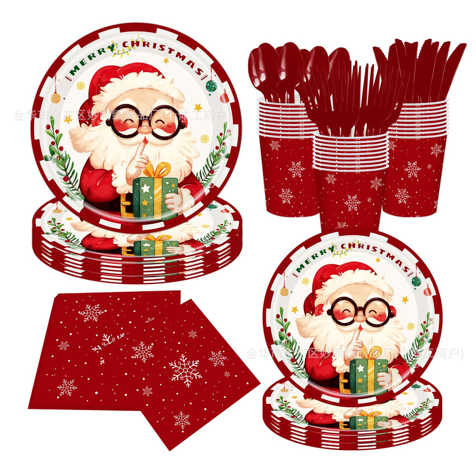 Nueva caja de regalo de Papá Noel flor floral set de cubiertos desechables decoración de fiesta set de platos de papel desechables
