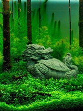 中式龙龟鱼缸沉底造景装饰品创意青砂石书房桌面瑞兽玄武摆件