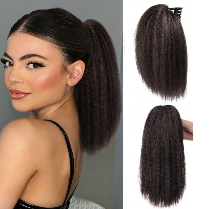 かつらの馬尾の女性のショートヘアの高馬尾は挟み式のシミュレーションの髪の気質をつかんでまっすぐに偽の馬尾のふんわりとした高さの偽のお下げをします。|undefined