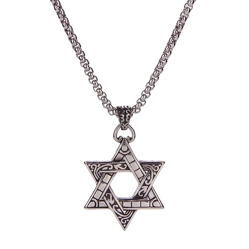 Cross-border e-commerce supply European and American stainless steel hexagram necklace men's trendy hollow retro double-sided hexagram pendant