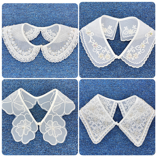 New white gold thread embroidery crystal beading small collar flower button women's clothing and children's clothing matching models wholesale