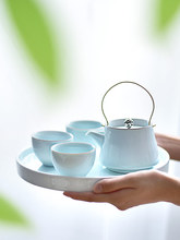 青瓷干泡功夫茶具提梁壶茶杯茶盘套装创意家用陶瓷茶道一壶二杯