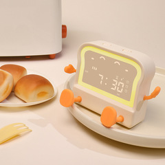 トースト目覚まし時計USB充電カレンダー付きタイマー定時小夜灯電子アラーム子供ベッドサイド目覚まし時計
