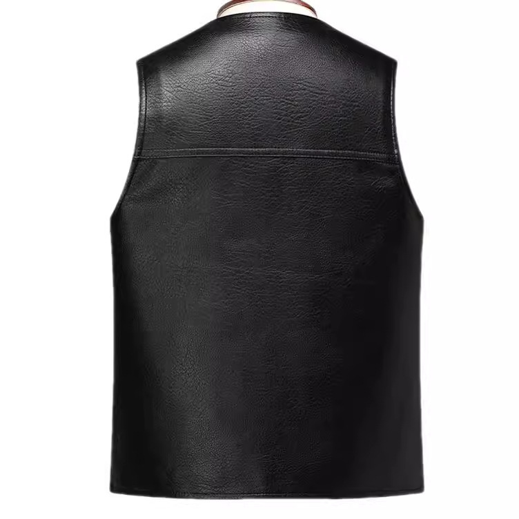 Monochrome Man- Spring And Autumn Cardigan Fashion Urban V-Neck PU Leather Vest Men's Tank Top_voghion.com