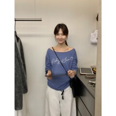 【MISS密思家正品店】推荐慵懒风字母印花斜肩长袖T恤女装89002