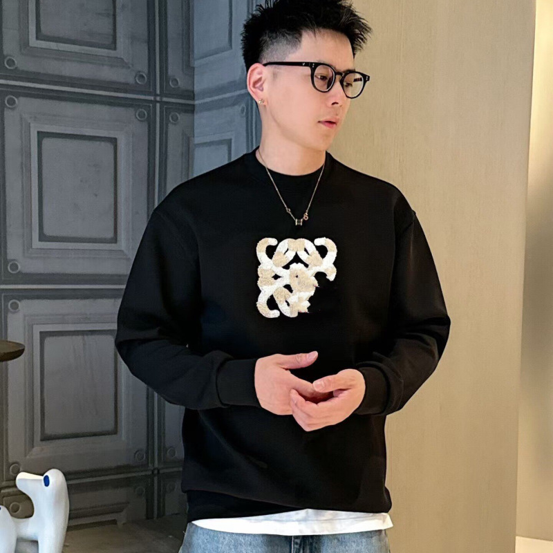High Version Loe Autumn and Winter New Terry Versatile Loose Pullover Black Top Towel Embroidered Round Neck Casual Sweatshirt High Version Loe Autumn and Winter New Terry Versatile Loose Pullover Black Top Towel Embroidered Round Neck Casual Sweatshirt