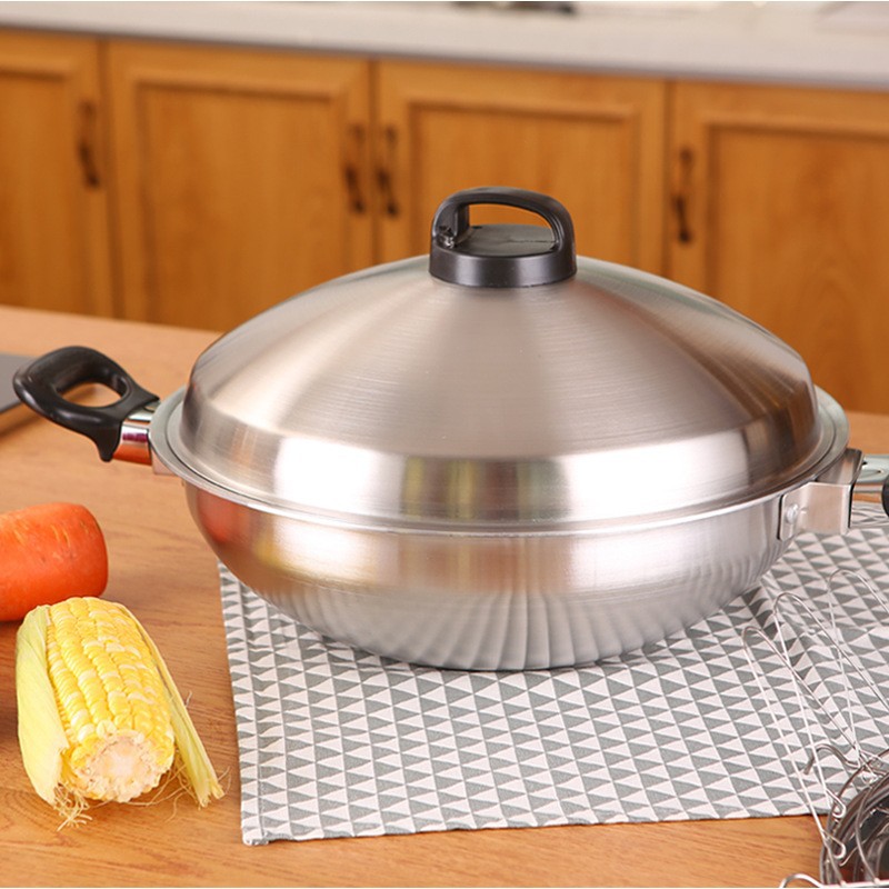 Cross-Border 304 Double-Handle Smokeless, Waterless, Large-Capacity Stove, Universal Cooking Pot, Three-Layer Steel Queen Pot