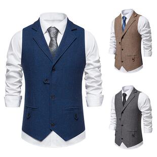 Cross-Border 2025 New Autumn Men's European and American Retro Lapel Single-Breasted Suit Vest Men's British Slim Jacket