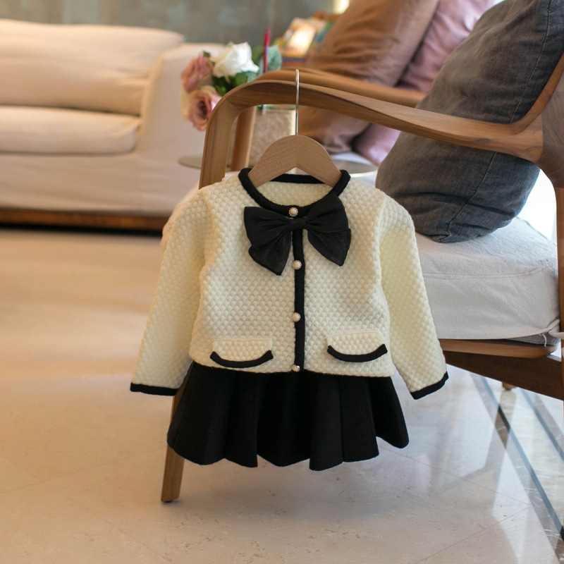 Demi-season sophisticated set with bow, cardigan, Chanel style