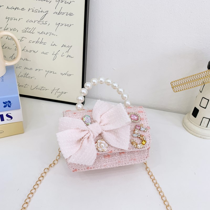 Dulce princesa bolso de perlas adorable arco mini boca rojo bolso de hombro bebé bolso de moda cadena de niños