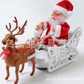 新款电动圣诞老人鹿拉车麋鹿圣诞节装饰品摆件儿童玩具礼物礼品
