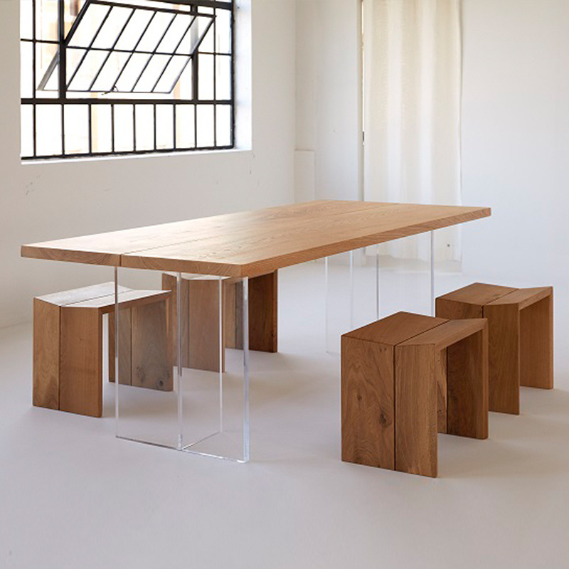 亚克力悬浮餐桌饭桌实木白蜡木大板桌子办公桌艺术工作台会议桌