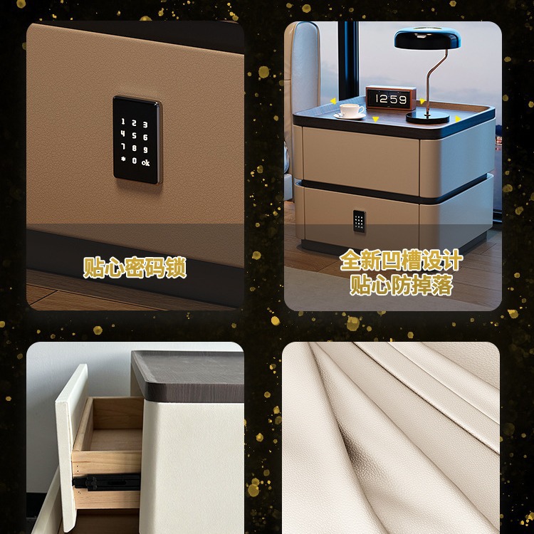 Escritorio de cabecera de bloqueo de contraseña moderno y simple dormitorio de madera maciza italiano minimalista gabinete de almacenamiento de alta calidad