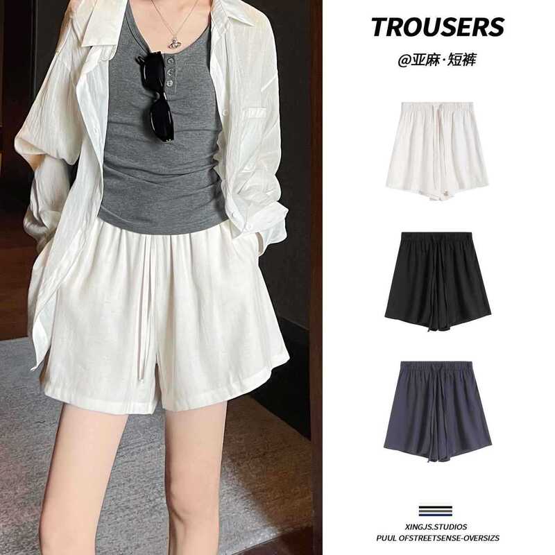 White Linen Shorts for Women, Summer 2026 New Style, Plus-Size Loose Wide-Leg Old Money Style Cotton-Linen Five-Point Sports Shorts White Linen Shorts for Women, Summer 2026 New Style, Plus-Size Loose Wide-Leg Old Money Style Cotton-Linen Five-Point Sports Shorts