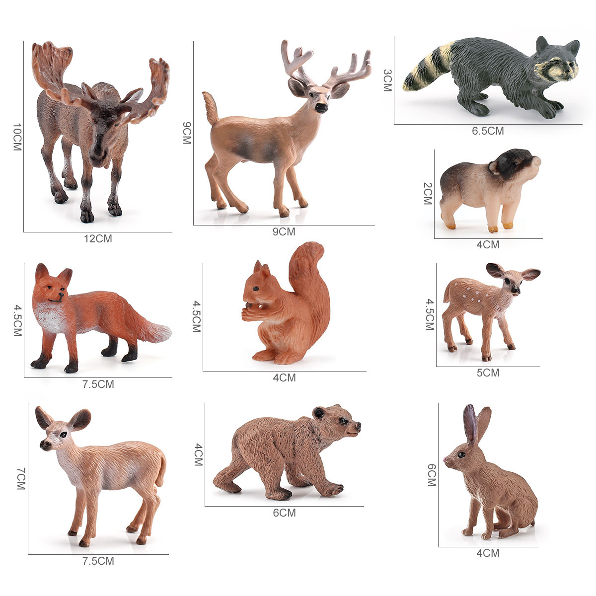 Transfronteriza simulación macho alces ardilla mapache cola blanca ciervos oso marrón conejo modelo bosque animal escritorio adornos estáticos