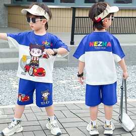男童衣服儿童夏装中小童哪吒短袖套装新款宝宝夏季速干两件套跨境