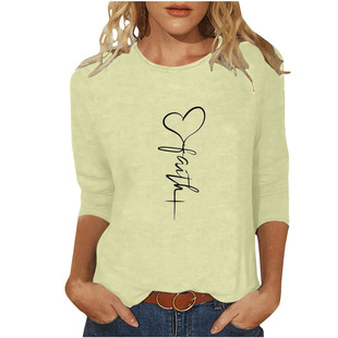 2023 Independent station Amazon WISH AliExpress Valentine's Day printed round neck 3/4 sleeve all-match women's T-shirt