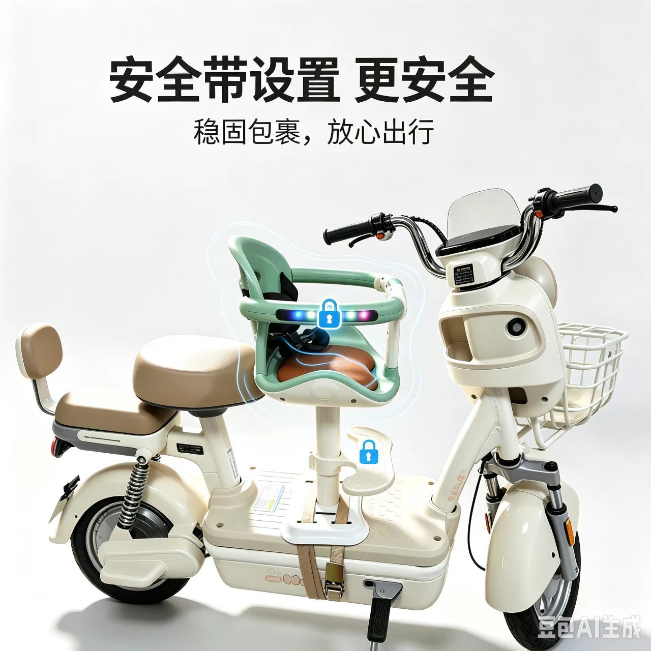 Front-mounted shock-absorbing child seat for electric vehicles, universal safety seat for electric motorcycles, electric tricycles, and battery-powered vehicles