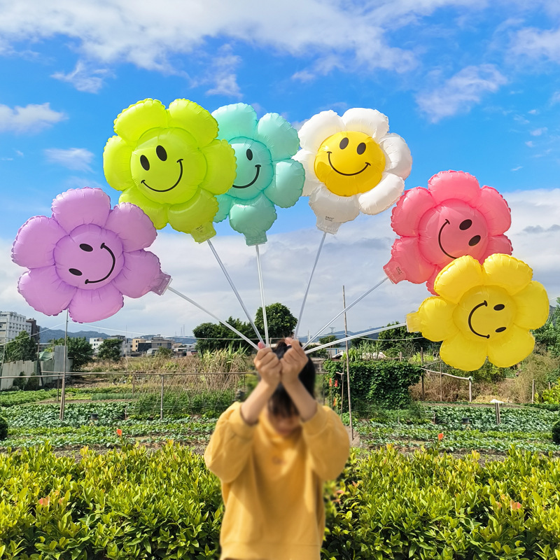 Sunflower holding balloons