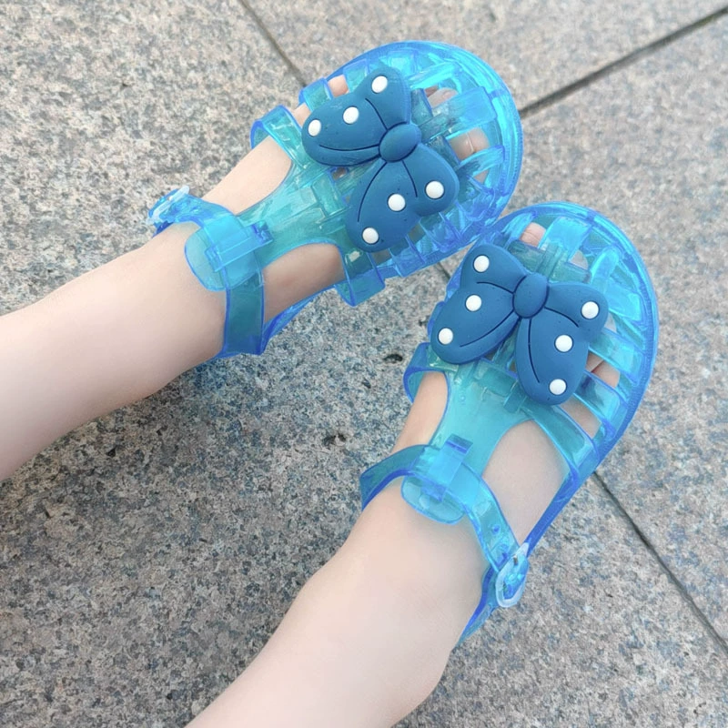 Girls' PVC Bow Sandals, European Style, Lightweight Beach Slippers, Sizes 24–34