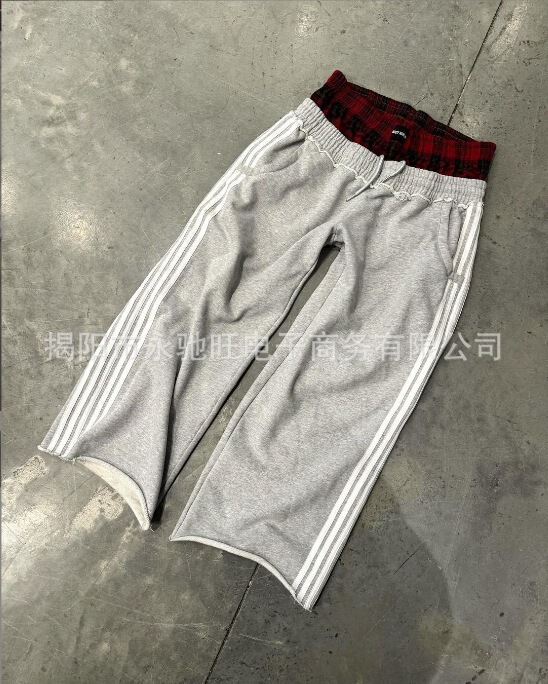 シンプルなストライプのカジュアルなズボンのファッションの男女のレトロな原宿のゆったりしたストレートなズボンのハイウエストのゆったりしたヒップホップのスポーツズボン|undefined