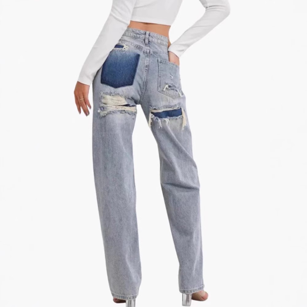 Jeans de Mujer Talla Grande de Mezclilla, Cintura Media, Corte Holgado, para Uso Casual image 1