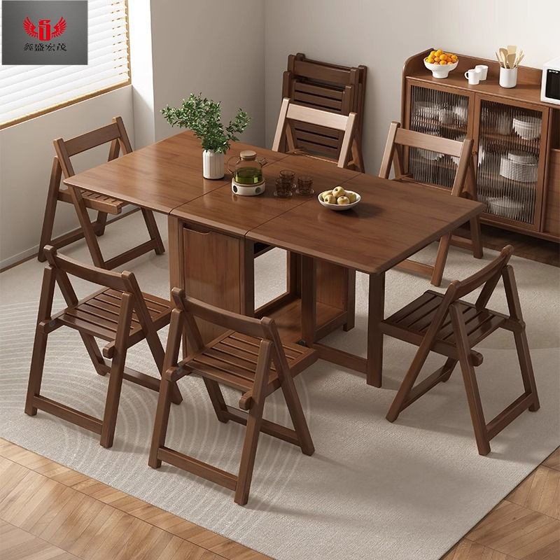 Mesa de comedor plegable de madera sólida, mesa de comedor rectangular simple, mesa de comedor retráctil y silla, mesa plegable moderna