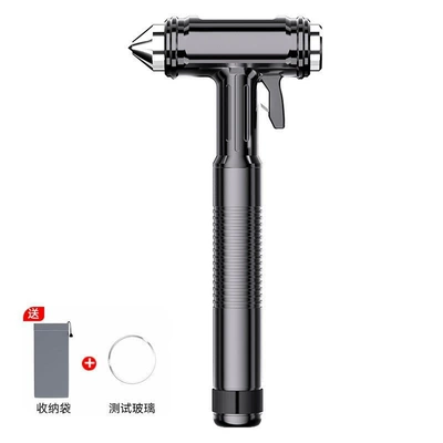 Car-Mounted Multifunctional Safety Hammer, Small Qəza çəkici - km51-black-safety-hammer-includes-storage-pouch-test-glass