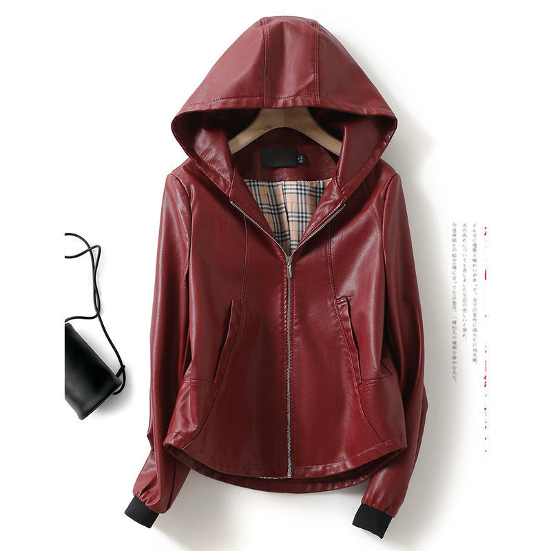 2024 New Style Leather Women's Short Hooded Jacket Women's Loose plus size Sheepskin Artistic Jacket Women's Autumn and Winter
