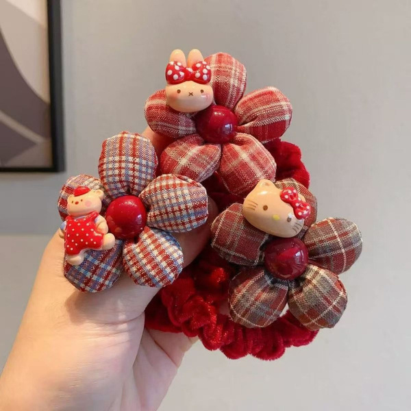 Red children's demi-season cartoon hair rope