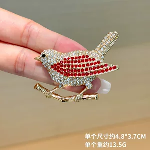 跨境时尚小鸟树枝胸针镶钻动物合金饰品大衣精美别针个性饰品批发