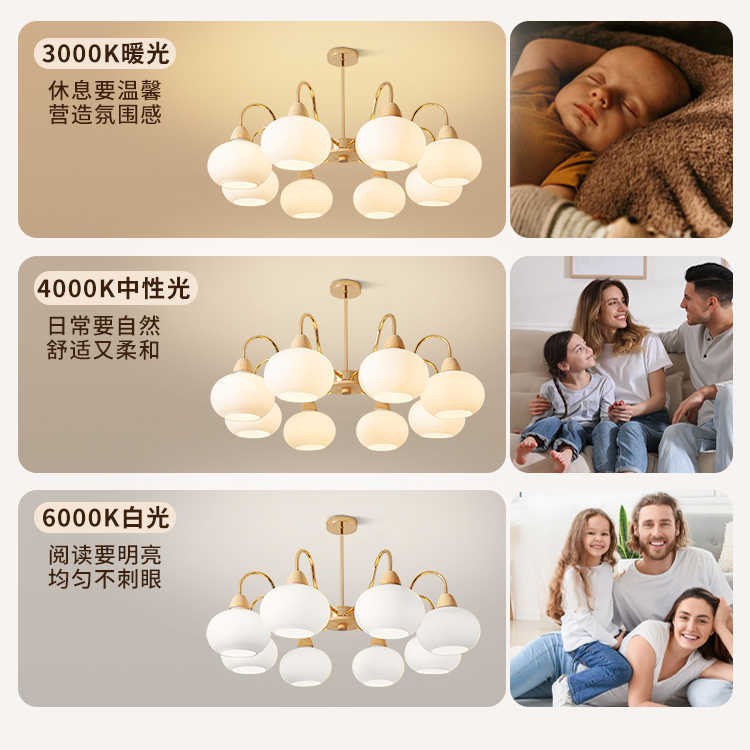 Lámpara de araña para sala de estar, nuevo modelo 2026, estilo crema francés, estilo madera vintage, nuevo estilo chino, lámpara de caqui, iluminación Zhongshan L335