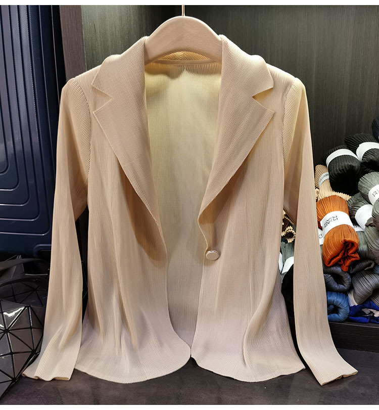 Áo blazer nữ một nút xếp ly tay dài cao cấp mùa xuân hè — Màu tím, Màu đỏ hoa hồng, Màu hồng, Màu xanh lá chi tiết 8