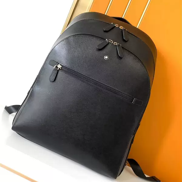 W Baolong European and American Trendy New Men's Backpack Classic Black Leather Backpack High Quality