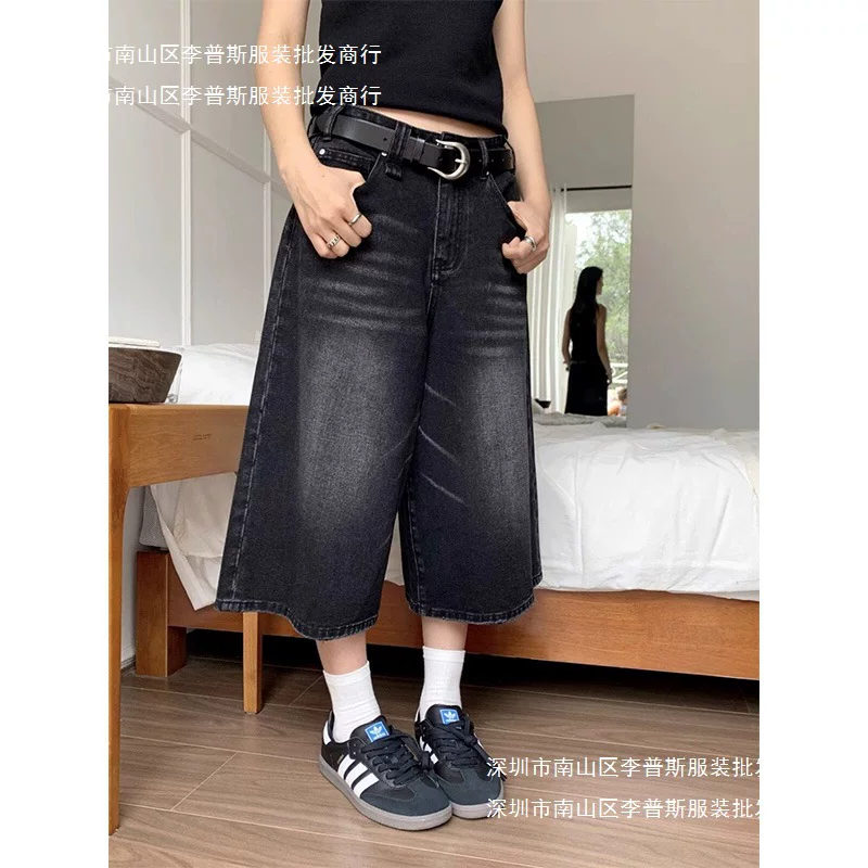Джинсовая юбка, летние шорты, брюки для отдыха, высокая талия, oversize, облегающий, свободный прямой силуэт