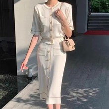 韩国金丝边小香风开衫长裙套装春季新韩国东大门代购