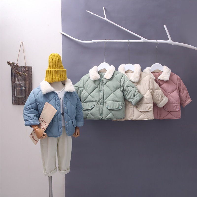 Amazon ropa para niños nuevo estilo coreano abrigo acolchado de algodón de diamantes para niños otoño e invierno abrigo de cuello de piel de moda para bebés abrigo acolchado de algodón para hombres y mujeres
