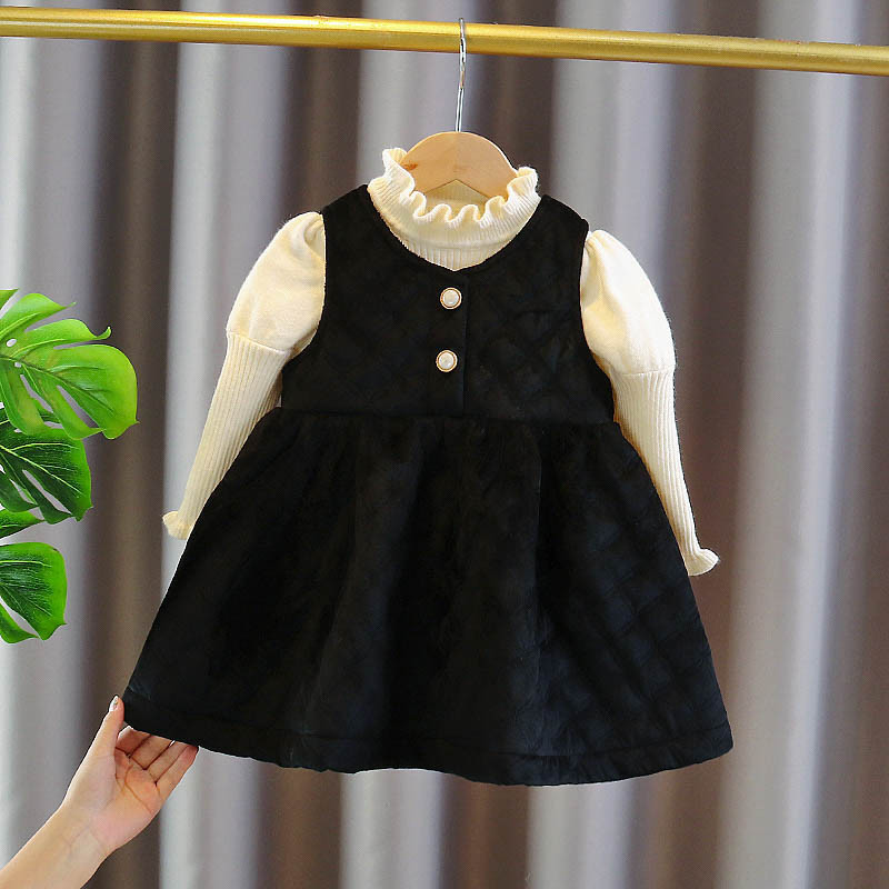 Girls Dress 2025 Winter Korean Style New Baby Girl Solid Color Sleeveless Vest Skirt Children's Cotton Vest Skirt