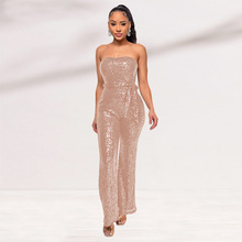 欧美跨境女装抹胸亮片女士连体衣wish独立站无袖辣妹吊带连体裤女