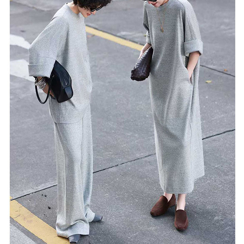 2026 Super Trendy Age-Reducing Set Spring Simple Fashion Lazy Style Gray Dress with Matching Top and Casual Pants for Women 2026 Super Trendy Age-Reducing Set Spring Simple Fashion Lazy Style Gray Dress with Matching Top and Casual Pants for Women