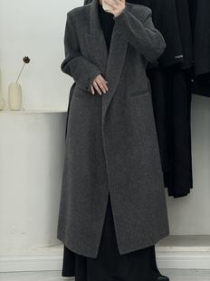 Shoulder suit collar knee-length long lace-up double-sided cashmere coat for women 25 autumn and winter new high-end woolen coat