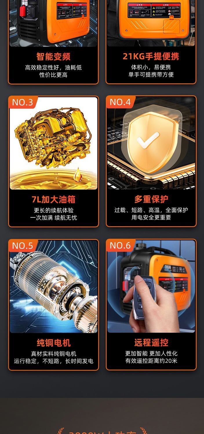 Truck 24V Parking Generator Car Air Conditioner Intelligent Variable Frequency Gasoline High Power 24V Silent Generator